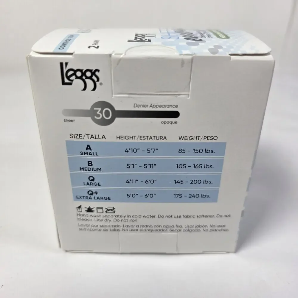 2 Pair L'eggs Sheer Energy Pantyhose Control Top Medium Support off black Q+